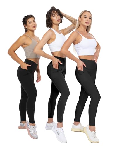 CHRLEISURE Leggings with Pockets for Women, High Waisted Tummy Control Workout Yoga Pants