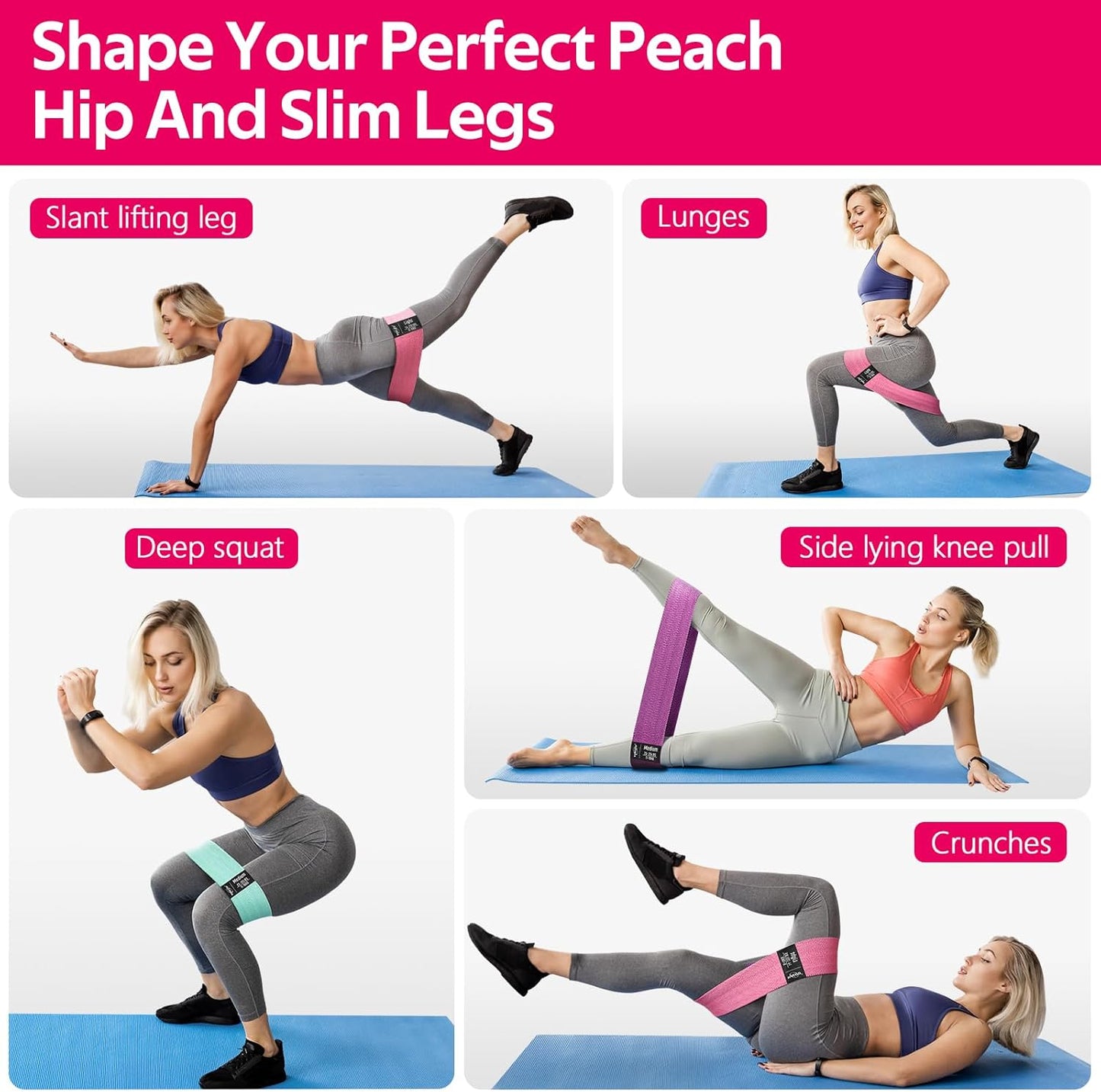Fabric Resistance Bands for Working Out, Exercise Bands for Glutes and Legs | Workout Band for Women and Men, Elastic Booty Band Set for Squats, Hip, Thigh, Yoga, Pilates, Rehab, Fitness and Home Workout