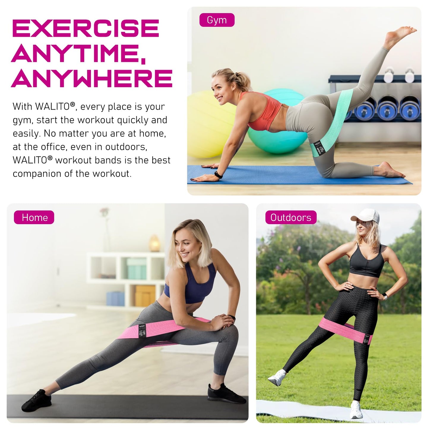 Fabric Resistance Bands for Working Out, Exercise Bands for Glutes and Legs | Workout Band for Women and Men, Elastic Booty Band Set for Squats, Hip, Thigh, Yoga, Pilates, Rehab, Fitness and Home Workout
