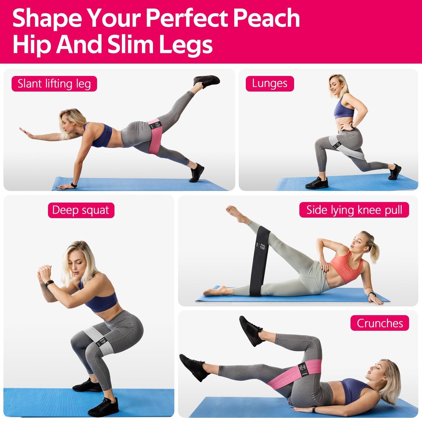 Fabric Resistance Bands for Working Out, Exercise Bands for Glutes and Legs | Workout Band for Women and Men, Elastic Booty Band Set for Squats, Hip, Thigh, Yoga, Pilates, Rehab, Fitness and Home Workout