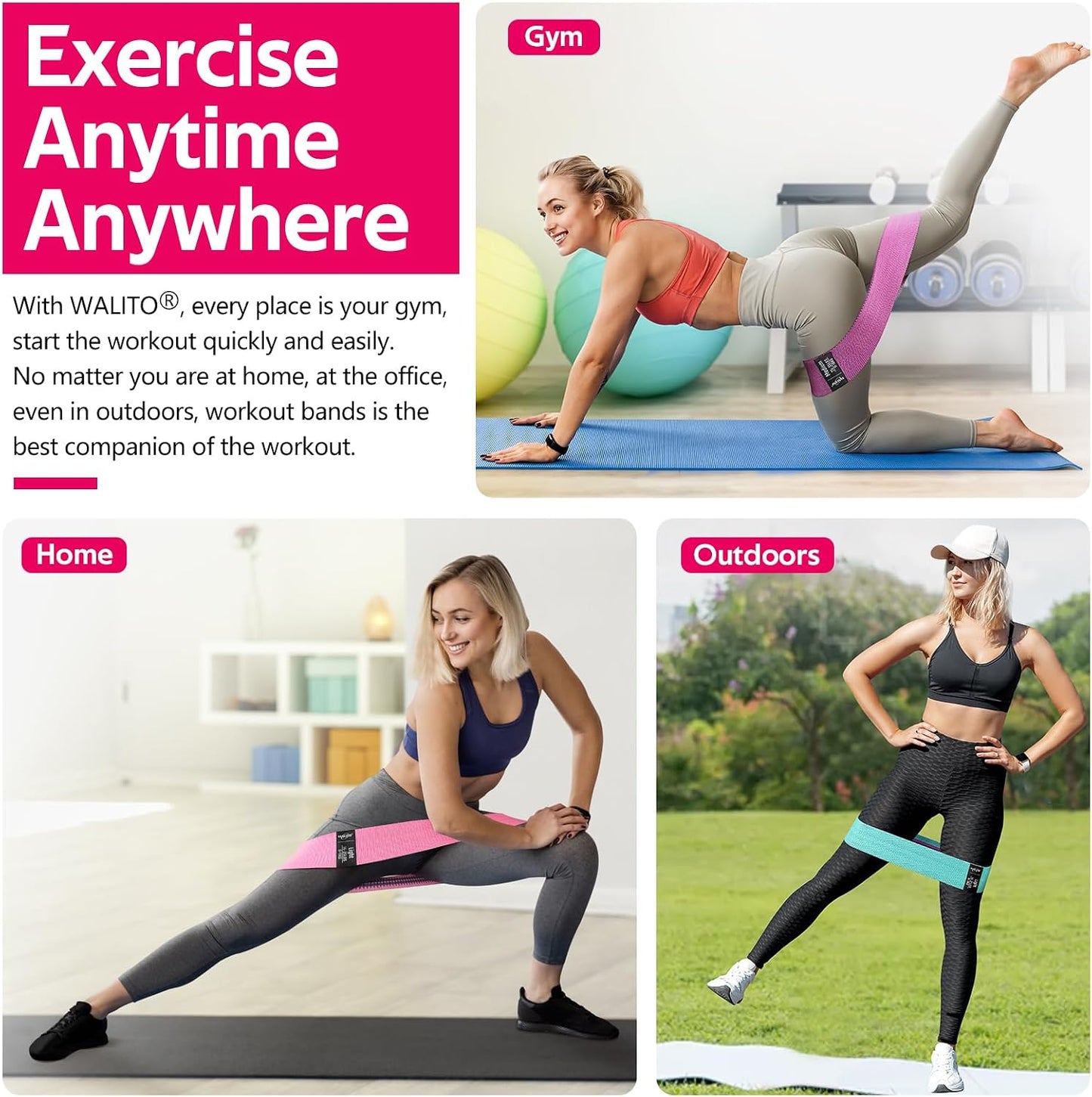 Fabric Resistance Bands for Working Out, Exercise Bands for Glutes and Legs | Workout Band for Women and Men, Elastic Booty Band Set for Squats, Hip, Thigh, Yoga, Pilates, Rehab, Fitness and Home Workout