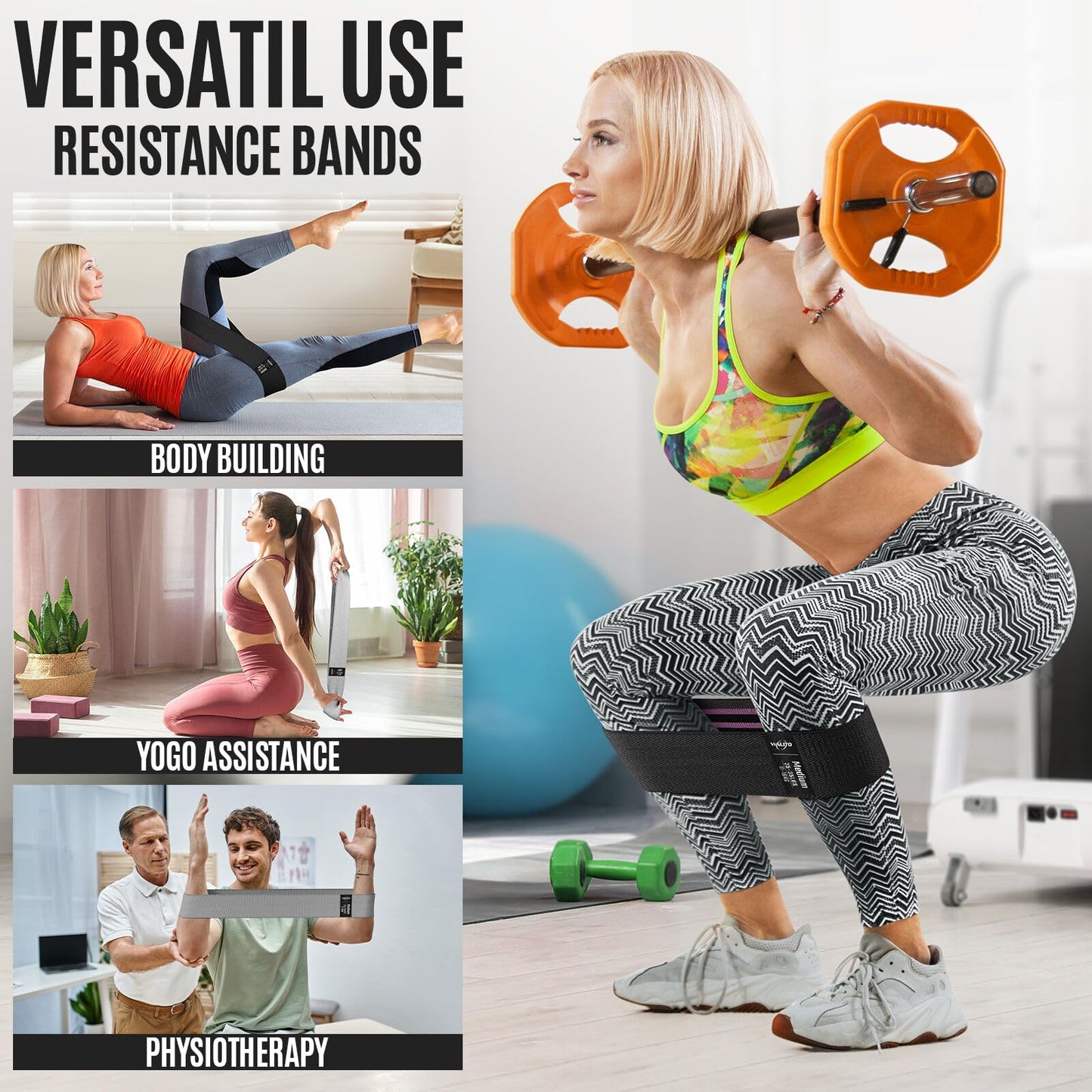 Fabric Resistance Bands for Working Out, Exercise Bands for Glutes and Legs | Workout Band for Women and Men, Elastic Booty Band Set for Squats, Hip, Thigh, Yoga, Pilates, Rehab, Fitness and Home Workout