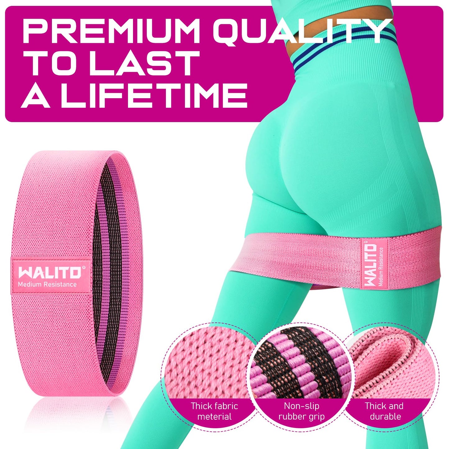 Fabric Resistance Bands for Working Out, Exercise Bands for Glutes and Legs | Workout Band for Women and Men, Elastic Booty Band Set for Squats, Hip, Thigh, Yoga, Pilates, Rehab, Fitness and Home Workout