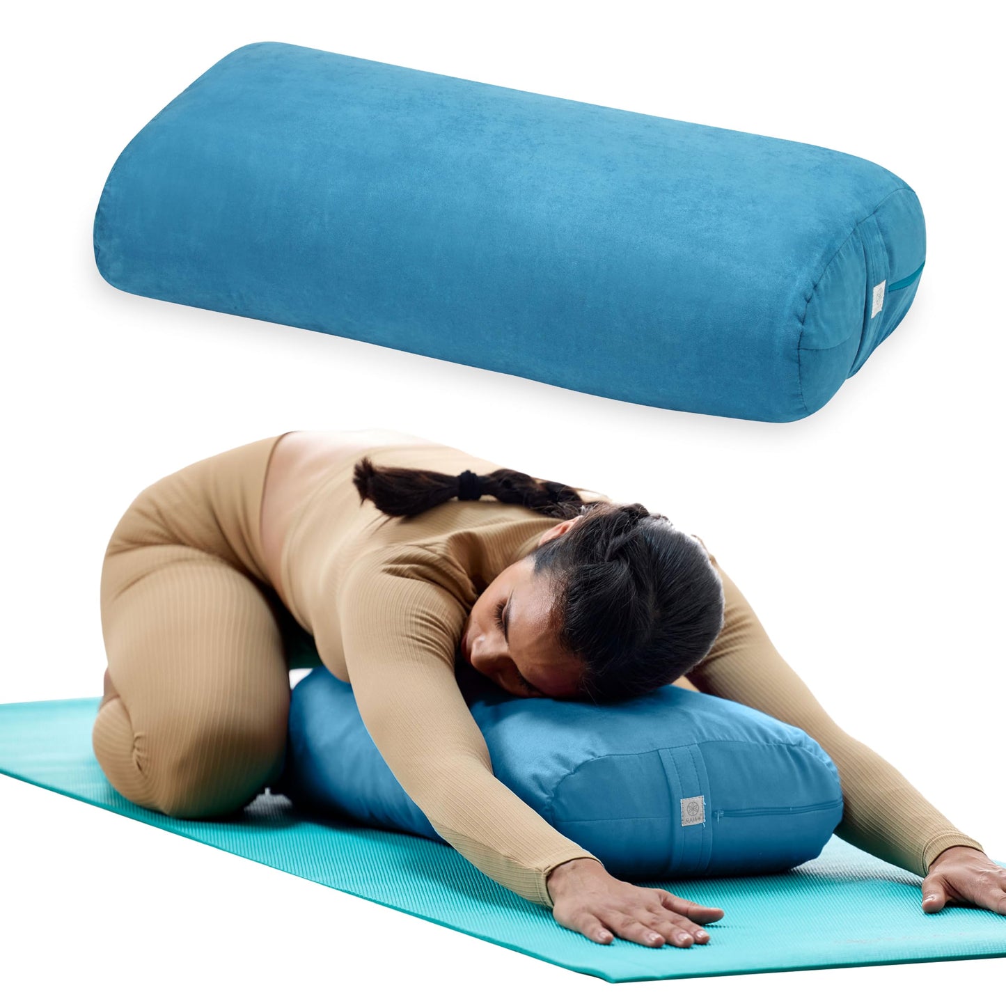 Gaiam Yoga Bolster Pillow, Supportive Cushion for Restorative Yoga | Firm cotton-filled bolster supports stretching & restorative poses. Carry handle, washable cover, yoga prop.