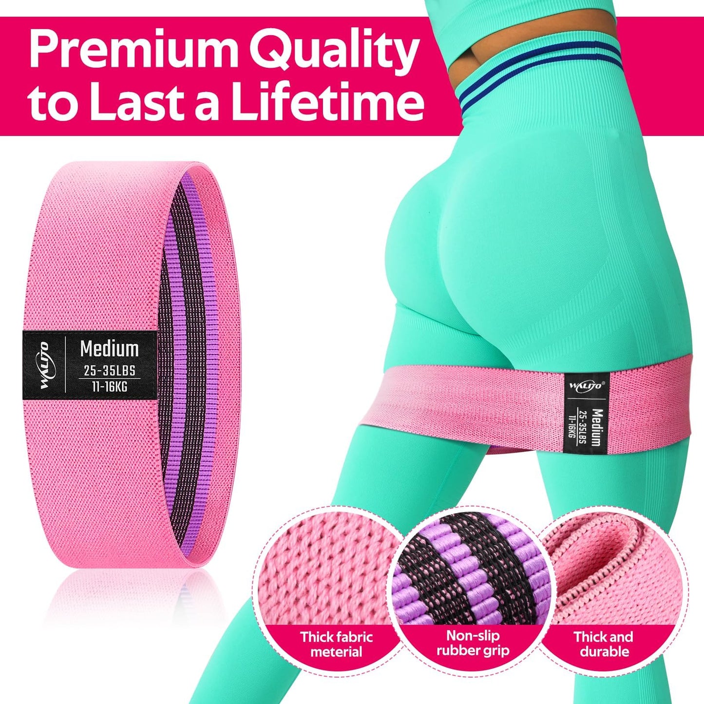Fabric Resistance Bands for Working Out, Exercise Bands for Glutes and Legs | Workout Band for Women and Men, Elastic Booty Band Set for Squats, Hip, Thigh, Yoga, Pilates, Rehab, Fitness and Home Workout
