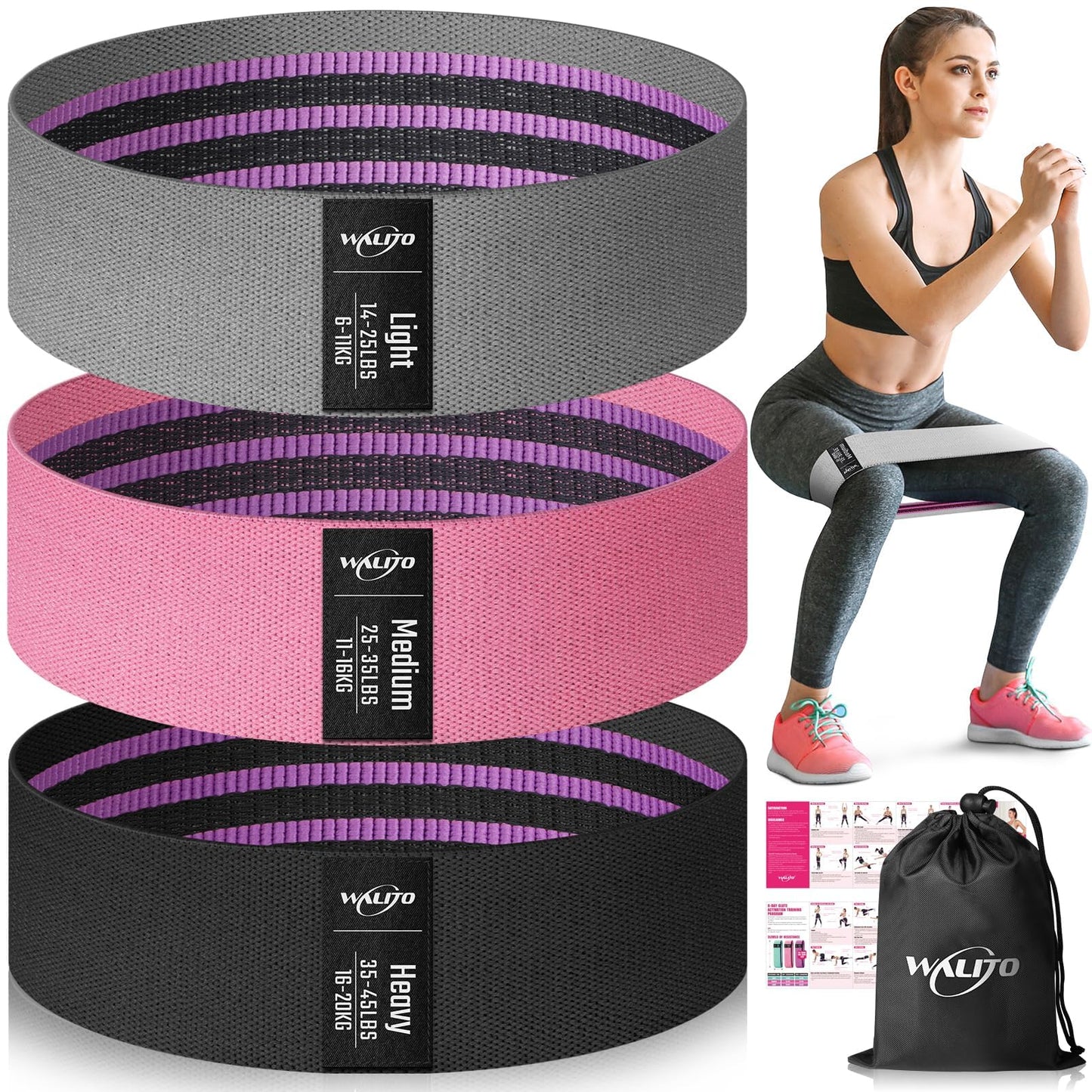 Fabric Resistance Bands for Working Out, Exercise Bands for Glutes and Legs | Workout Band for Women and Men, Elastic Booty Band Set for Squats, Hip, Thigh, Yoga, Pilates, Rehab, Fitness and Home Workout