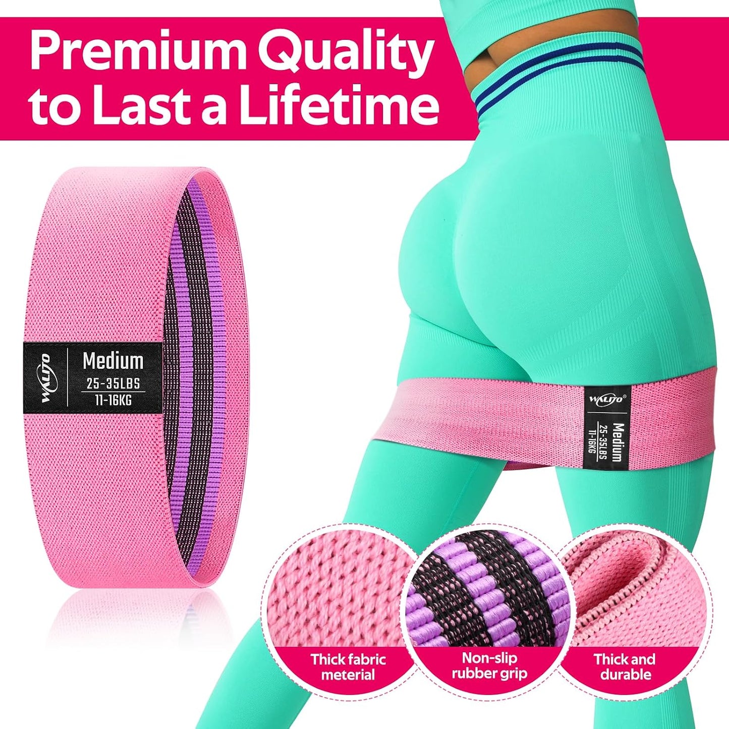 Fabric Resistance Bands for Working Out, Exercise Bands for Glutes and Legs | Workout Band for Women and Men, Elastic Booty Band Set for Squats, Hip, Thigh, Yoga, Pilates, Rehab, Fitness and Home Workout