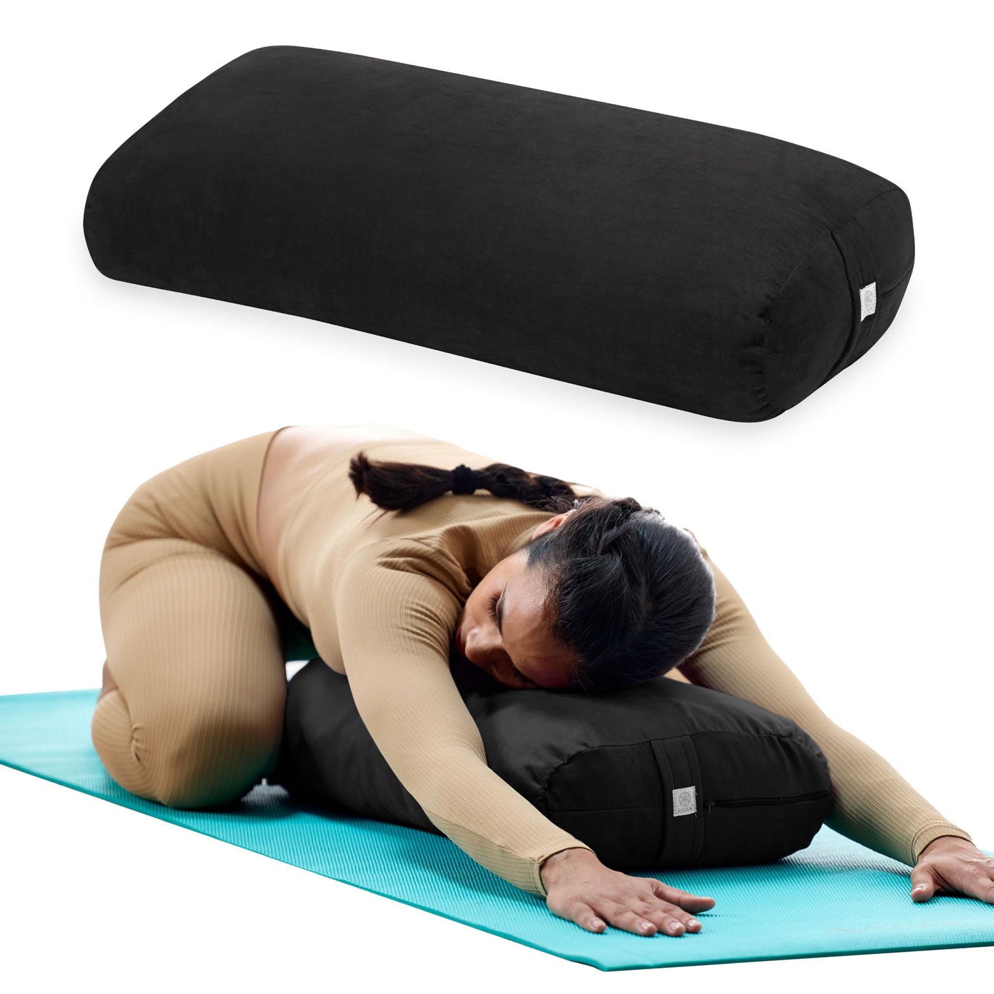 Gaiam Yoga Bolster Pillow, Supportive Cushion for Restorative Yoga | Firm cotton-filled bolster supports stretching & restorative poses. Carry handle, washable cover, yoga prop.