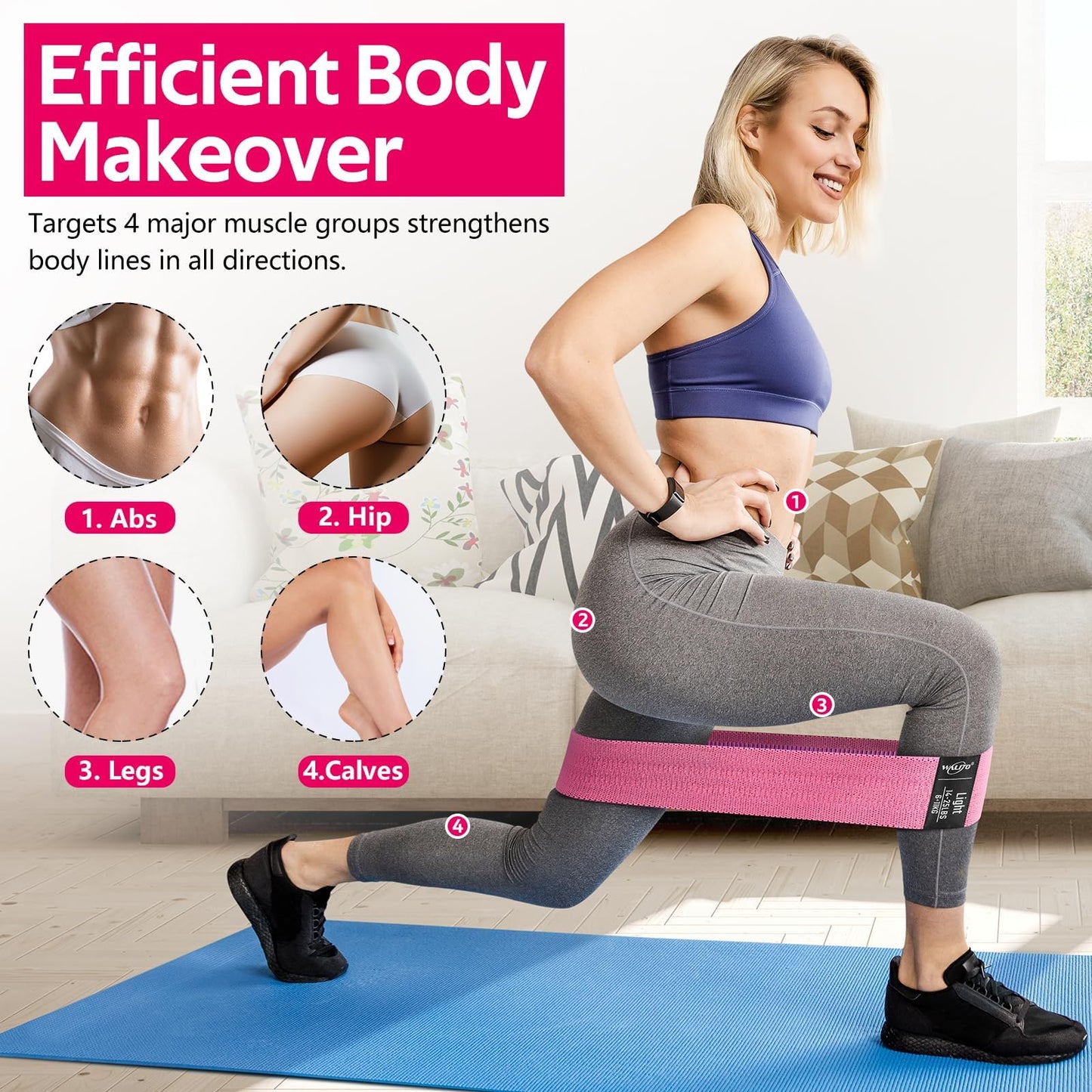 Fabric Resistance Bands for Working Out, Exercise Bands for Glutes and Legs | Workout Band for Women and Men, Elastic Booty Band Set for Squats, Hip, Thigh, Yoga, Pilates, Rehab, Fitness and Home Workout