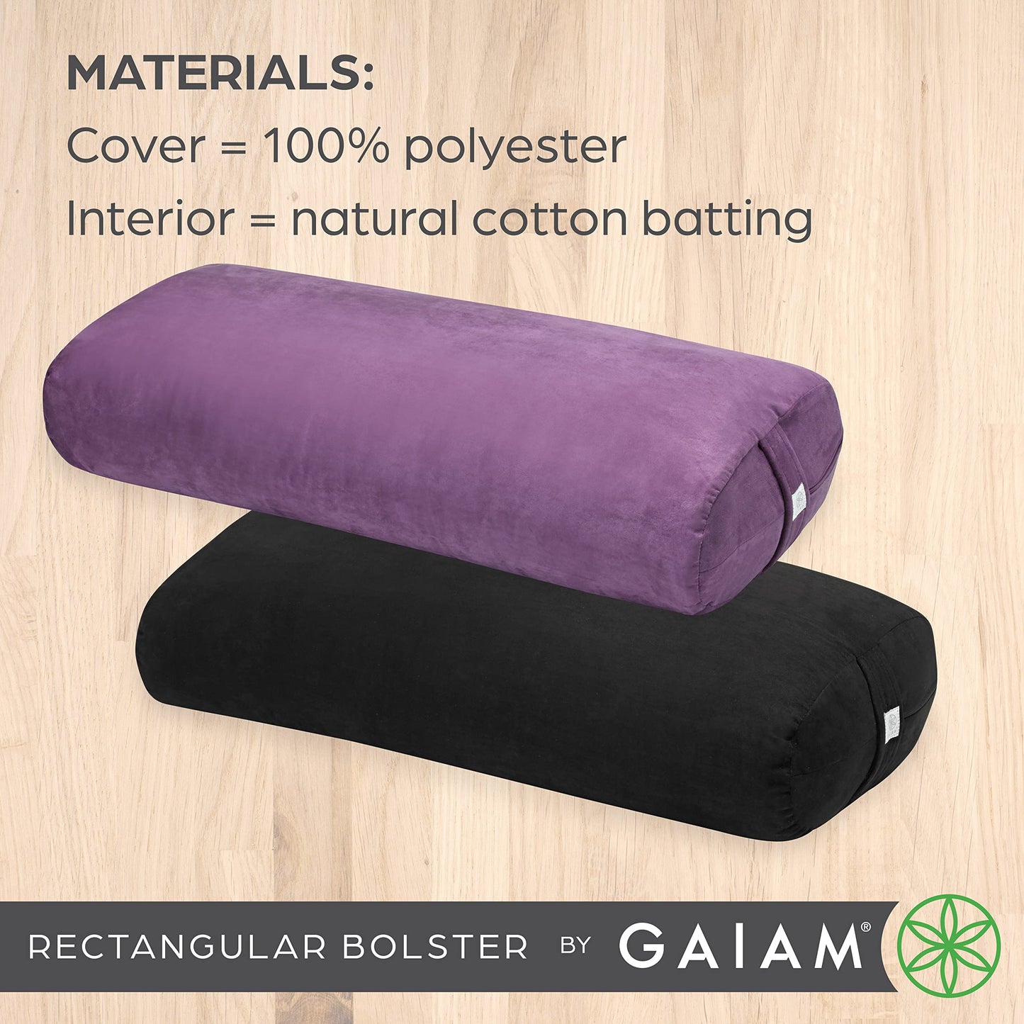 Gaiam Yoga Bolster Pillow, Supportive Cushion for Restorative Yoga | Firm cotton-filled bolster supports stretching & restorative poses. Carry handle, washable cover, yoga prop.